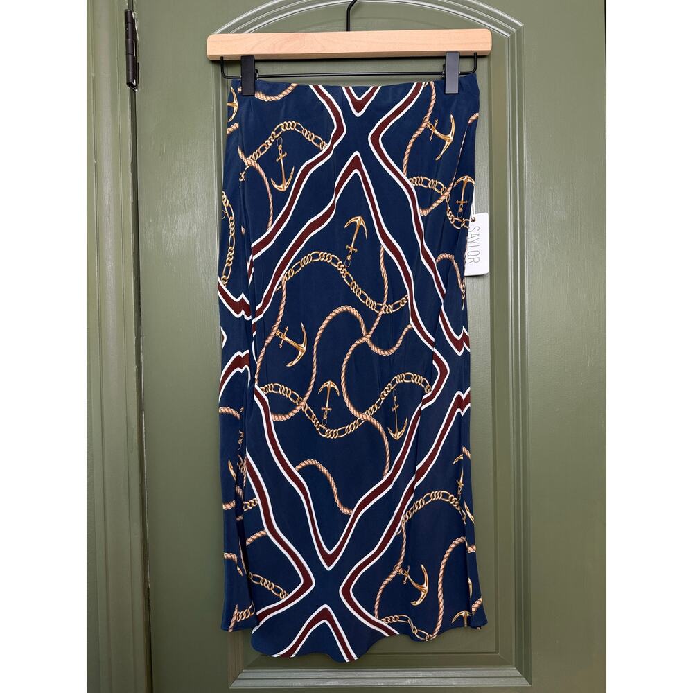 NWT Saylor Saxon Nautical Status Print Resort Midi Skirt Set Deep Navy Small - Picture 3 of 5